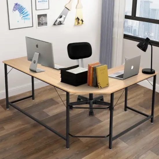 Tangkula L-shaped Computer Desk Corner Office Laptop Game Table Black/Natural image {1}