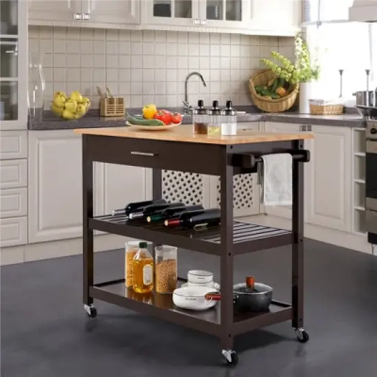 Yaheetech Rolling Kitchen Island Microwave Oven Stand with 3 Shelves and Worktop image {1}