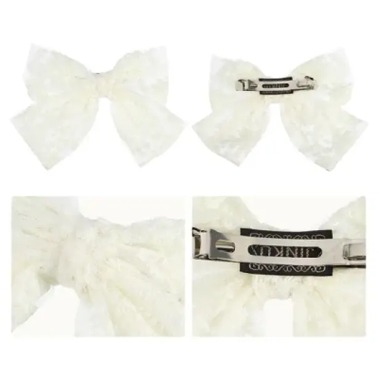 Unique Bargains Large Lace Bowknot Hair Clips Beige 2 Pcs image {2}