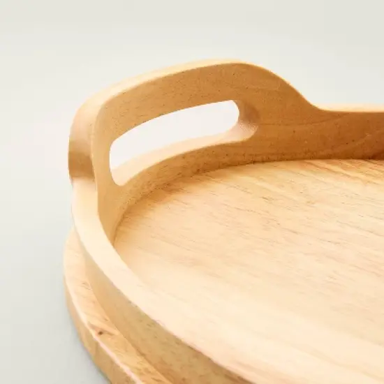 18" Round Rubberwood Serving Tray with Handles - Hearth & Hand&trade; with Magnolia image {3}