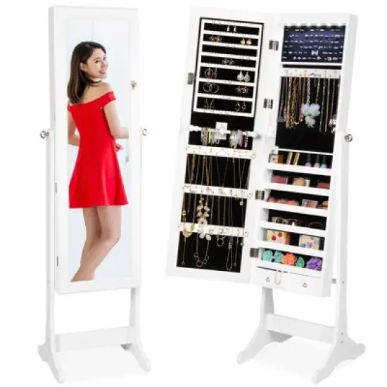 Best Choice Products 6-Tier Standing Mirror Lockable Storage Organizer Cabinet Armoire w/ LED Lights image {7}