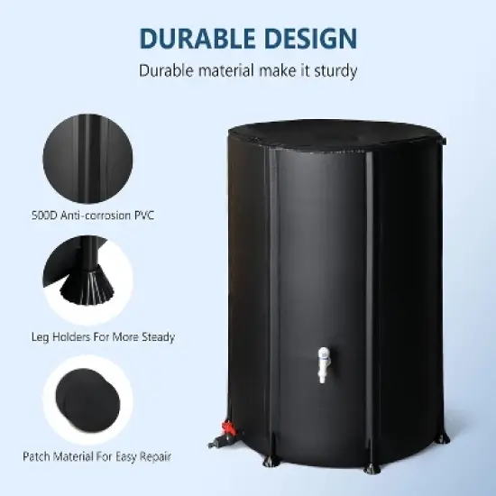 VINGLI Upgraded 100 Gallon Collapsible Rain Barrel, Portable Water Storage Collection System with Filter Spigot Overflow Kit Black image {2}