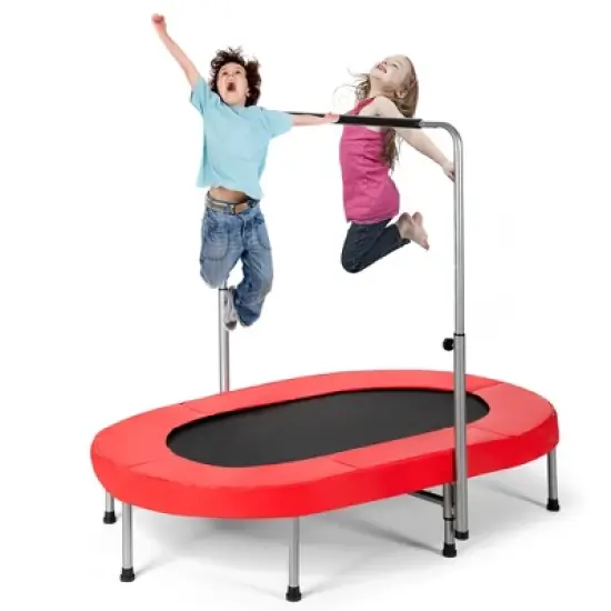 Costway Foldable Trampoline Double Mini Kids Fitness Rebounder w/ Adjustable Handle Red\Blue image {11}