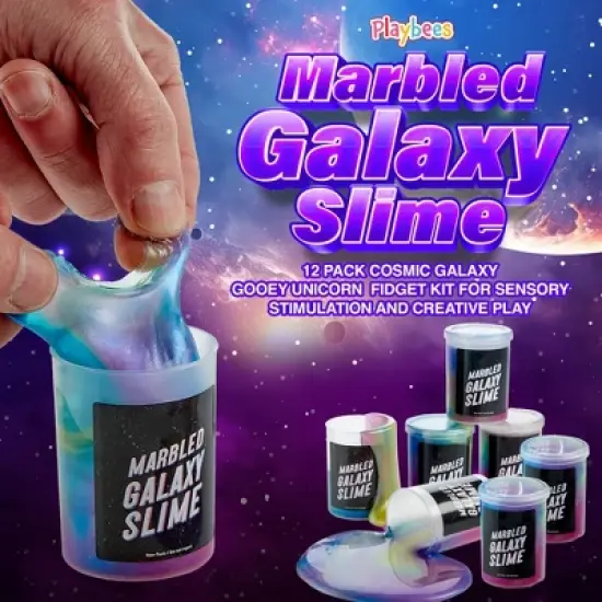 Playbees Marbled Galaxy Slime - 12-Pack: Vibrant, Stretchy Fun for All Ages image {1}