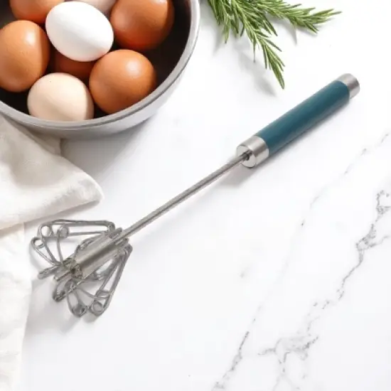 Unique Bargains 12" Semi-Automatic Loop Whisk Dishwasher Safe Stainless Steel Silver Tone Blue image {3}