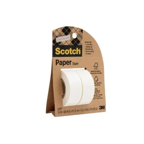 Scotch 2pk Translucent Paper Tape: Stationery & Office Tape, 0.75" Width, 600" Length, 2 Rolls image {14}