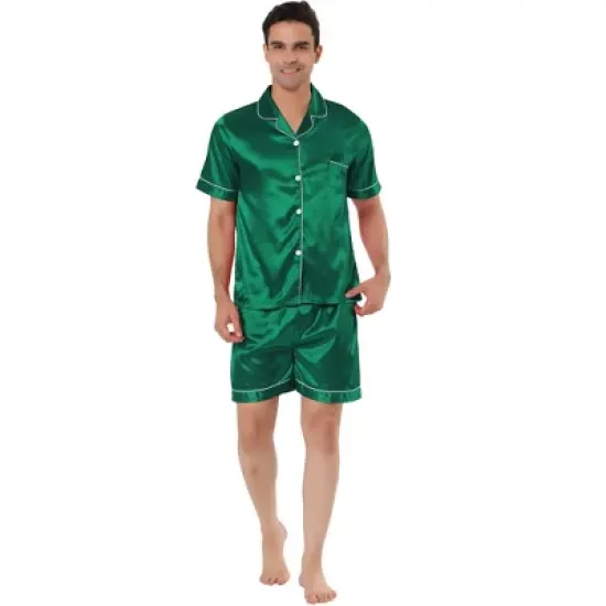 Lars Amadeus Men's Short Sleeve Top and Pants Summer Satin Pajama Sets image {8}