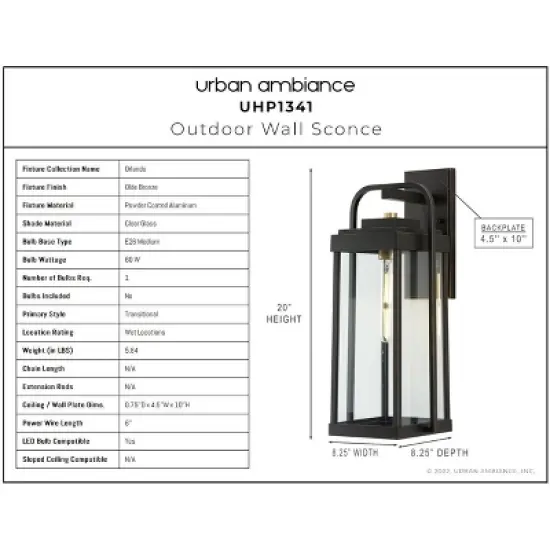 Urban Ambiance Luxury Transitional Outdoor Wall Sconce 20''H x 8.25''W,  Olde Bronze Finish,  Orlando Collection, UHP1341 image {3}