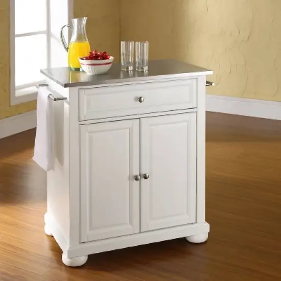 Alexandria Stainless Steel Top Portable Kitchen Island - White - Crosley image {1}