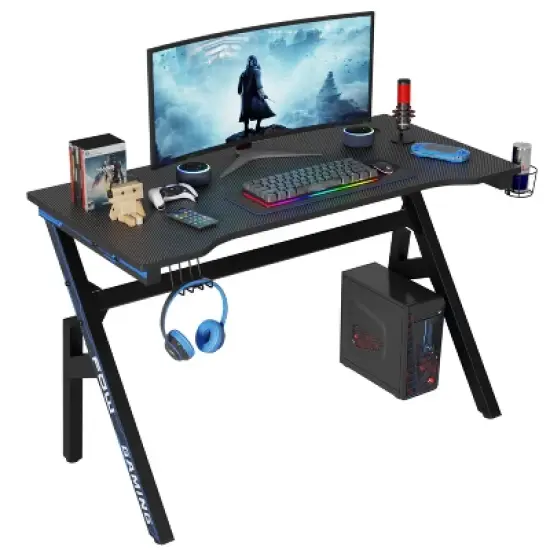 FDW 47 Inch Gaming Desk PC Carbon Fiber Table Ultimate Gamer Workstation with Cup Holder & Headphone Hook for Home Office image {7}