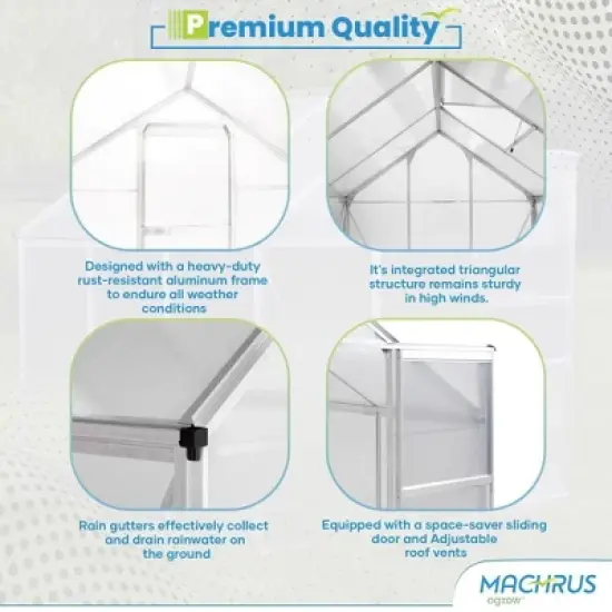 Machrus Ogrow 4 x 6 FT Walk-In Aluminium Greenhouse with Sliding Door and Adjustable Roof Vent image {4}
