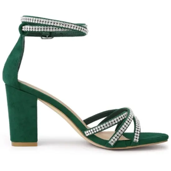 Allegra K Women's Rhinestones Strappy Chunky Heel image {6}