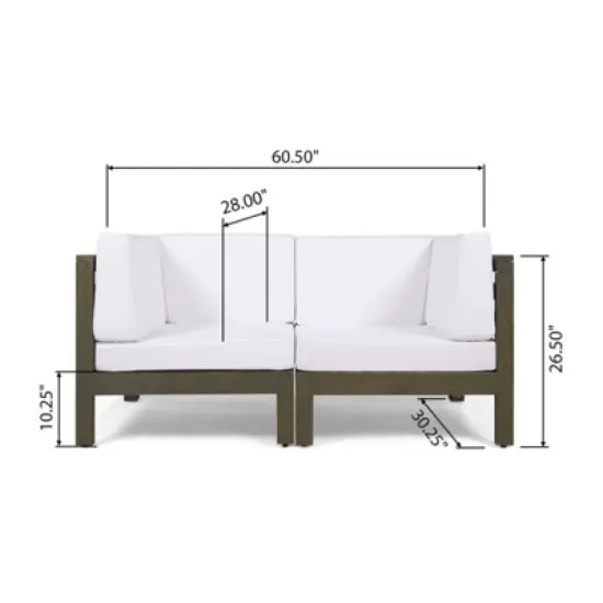 DSVIMOY LoveSeat Set, 2-Piece Love Seat Set, Two Sectiona with Single Arm for Patio, Lawn, White, 60.5"*30.25"*26.5" image {2}