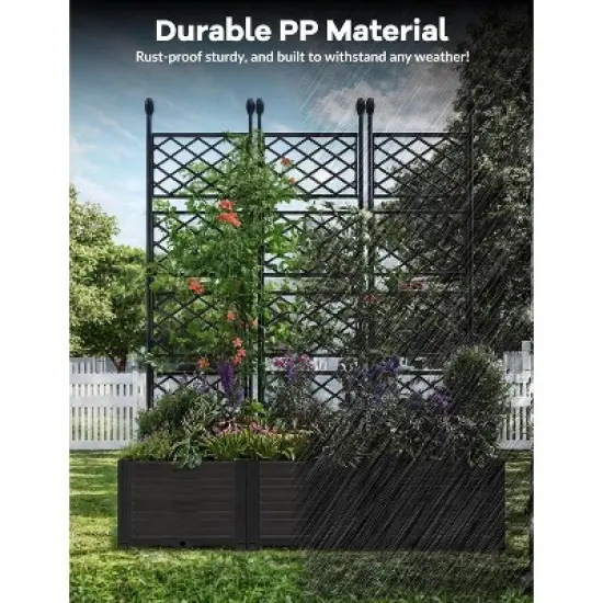 Acekool Garden Bed Kit with Trellis, Vertical Planter Box for Balcony, Patio or Deck, Black, Easy Assembly (Black/Stone) image {6}