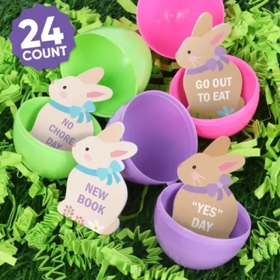 Big Dot of Happiness Spring Easter Egg Hunt Token Stuffers, 24 Count Bunny Shape Egg Filler Tokens with Fun Rewards for Kids, Reusable Easter image {1}