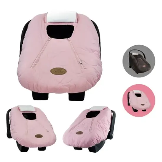 CozyBaby Cozy Cover Quilted Infant Car Seat Insulating Cover w/Dual Zippers, Face Shield, & Elastic Edge for Travel During Winter Months, Light Pink image {3}