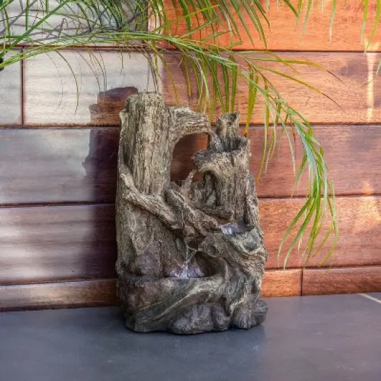 14" Resin 5-Tiered Rainforest Tree Trunk Tabletop Fountain Brown - Alpine Corporation image {1}