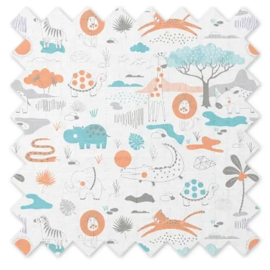 Jungle Safari Boys Aqua/Orange 2 pack Muslin Swaddling Blanket image {4}