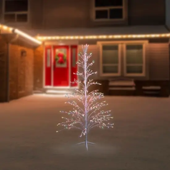 Northlight 6' Prelit Artificial Christmas Tree White Lighted Cascade Twig Outdoor Decoration - Multi-Color Lights image {2}