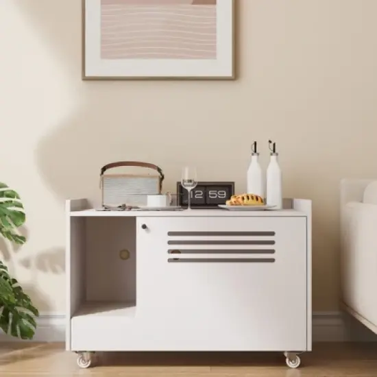 Cat Litter Box Enclosure, Hidden Litter Box Furniture with Wheels, Pet House Decorative Side End Table, Flip-Down Opening Litter Box Cabinet image {9}