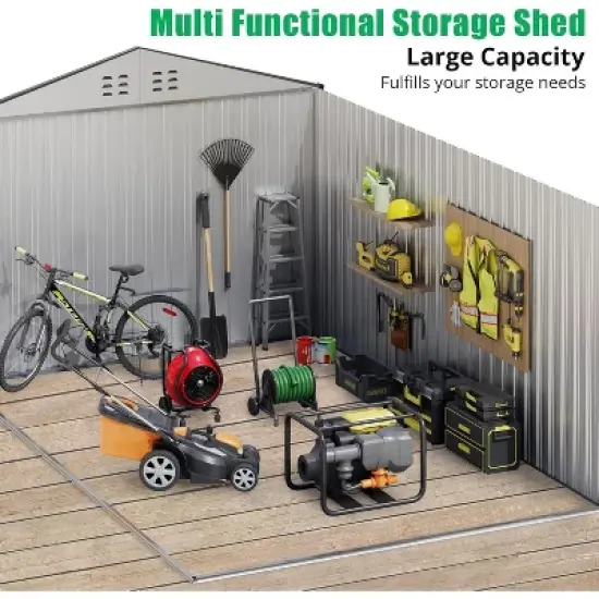 Acekool 8x15 FT Metal Outdoor Storage Shed, Large Garden Tool Shed with Lockable Sliding Door, Vents, Sloped Roof, Waterproof for Backyard, Gray image {3}