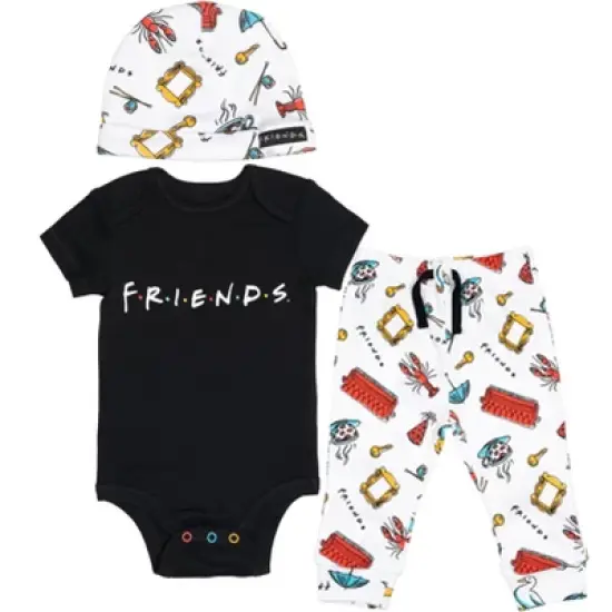 FRIENDS Bodysuit Pants and Hat 3 Piece Outfit Set Black  image {9}