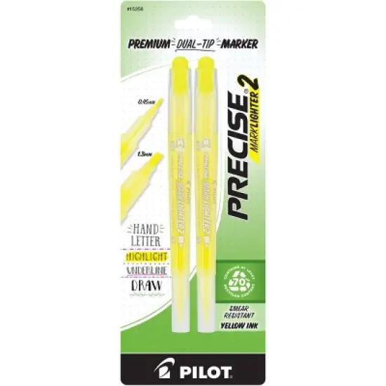Pilot 2pk Precise Marklighter2 Dual Tip Highlighter Yellow image {5}
