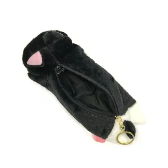 Wrapables Cute Cat Pouch Plush Pencil Case, Black and White image {1}