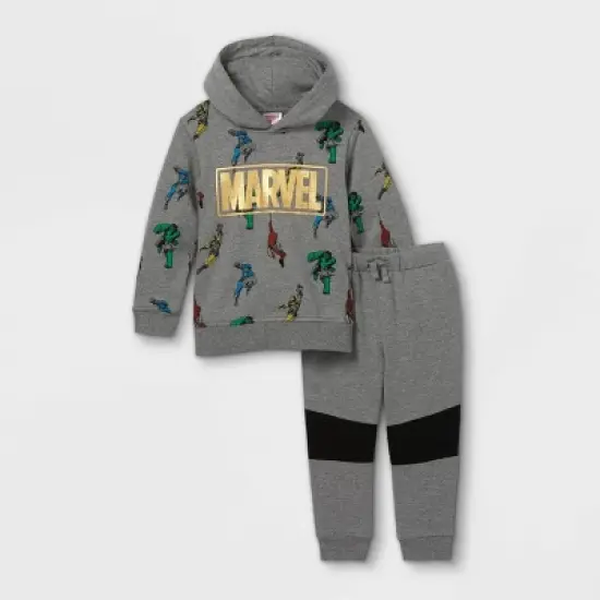 Toddler Boys' Marvel Fleece Hooded Sweatshirt and Jogger Pant Set - Gray image {3}
