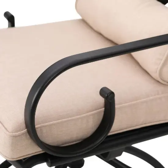 7pc Outdoor Dining Set with Svivel Chairs with Cushions & Large Metal Rectangle Table with Umbrella Hole - Captiva Designs image {10}