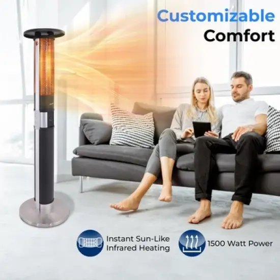 SereneLife 1500W Infrared Patio Heater, Electric, Indoor/Outdoor, Portable Tower, Remote Control, Black (SLOHT44) image {1}
