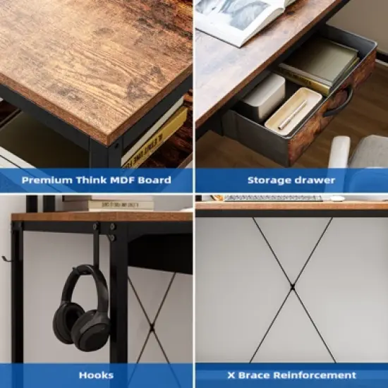 L Shaped Gaming Desk,68" Computer Desk, Home Office Desk with File Drawer, Corner Desk with Monitor Shelf and Hook, Two Person Desk image {4}