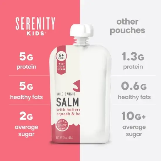 Serenity Kids Wild Caught Salmon with Organic Butternut Squash & Beet Baby Food Pouch - 3.5oz image {3}