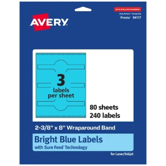 Avery Printable Wraparound Labels, Bright Blue, 2-3/8" x 8", 240ct image {8}