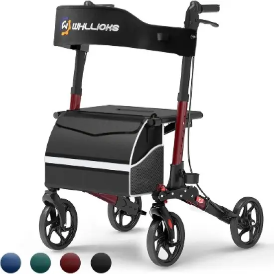 Rollator Walkers with Seat for Seniors, No Assembly Foldable All Terrain Lightweight Durable Aluminum Rolling Walker with Comfortable Backrest image {6}