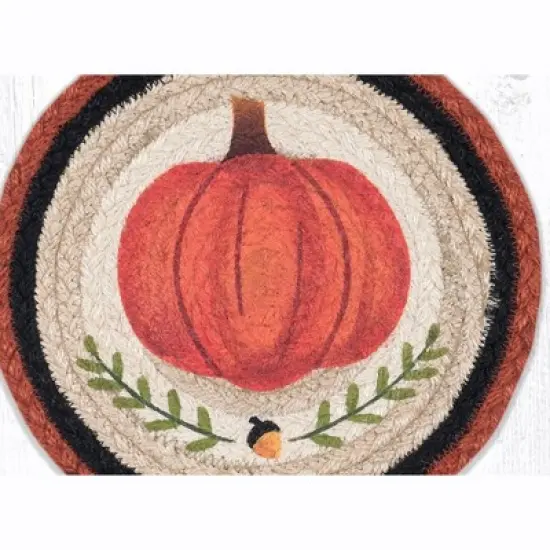Earth Rugs Pumpkin Perfect Printed Round Trivet &ndash; 10"x10" Braided Jute Hot Pad, Rustic Fall Table Decor image {2}