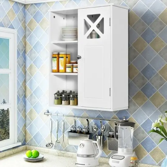 Costway Wall-Mounted Cabinet Bathroom Storage 2-Tier Shelf Multipurpose Organizer White image {6}