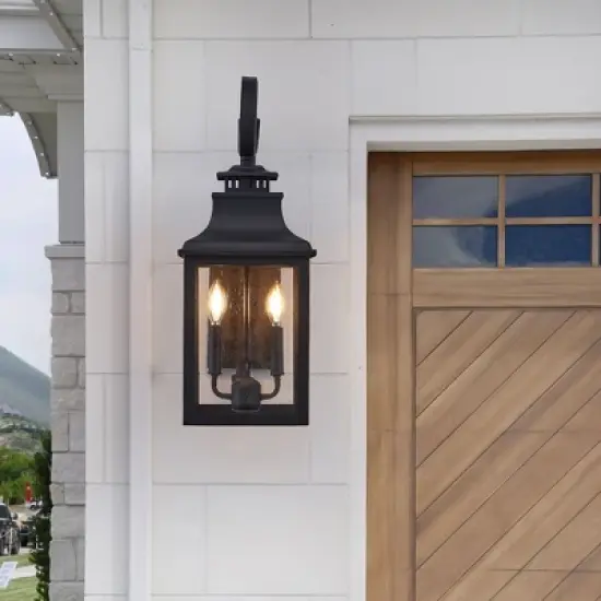 23" H 1-Pack Outdoor Wall Lantern Light Vintage Black Metal Sconce with Clear Seeded Glass for Porch, Patio, and Garden (Bulb Not Included) image {1}