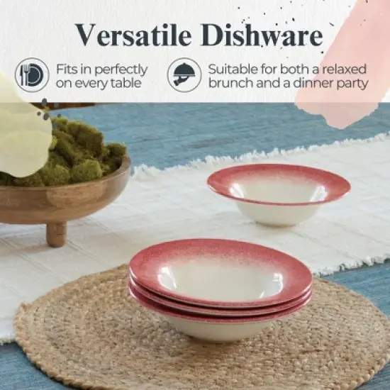 Portmeirion Potter's Mist Oatmeal Bowls (Set of 4) - Elegant Earthenware - Microwave & Dishwasher Safe Bowls, Handcrafted Stackable Bowl (Red Mist) image {2}