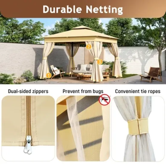 10'x12'/10'x10' Outdoor Gazebo Tent with Double Roofs, Patio Gazebo Canopy with Mosquito Netting for Garden, Lawn -ModernLuxe image {4}
