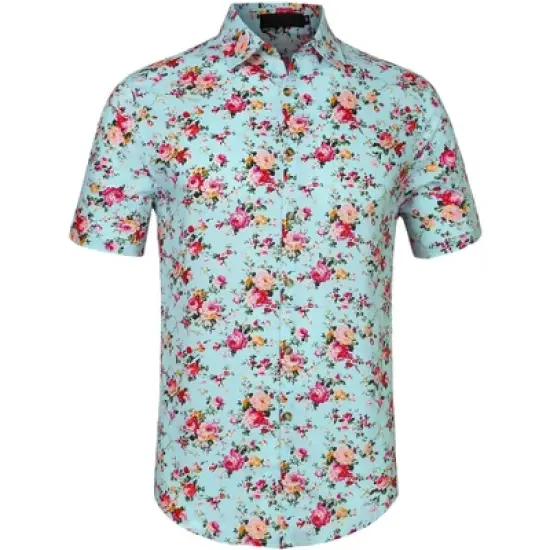 Lars Amadeus Men's Summer Floral Printed Short Sleeves Button Down Beach Hawaiian Shirt image {7}
