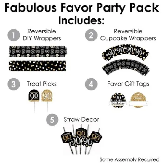 Big Dot of Happiness Adult 90th Birthday - Gold - Birthday Party Favors and Cupcake Kit - Fabulous Favor Party Pack - 100 Pieces image {1}