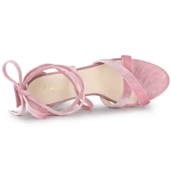 Allegra K Women's Velvet Lace Up Clear Heels Block Heel Sandals image {4}