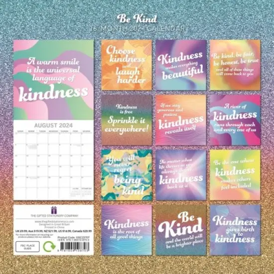 The Gifted Stationery 2024 Square Wall Calendar, Be Kind, 16-Month Lifestyles Theme with 180 Reminder Stickers (12x12 In) image {3}