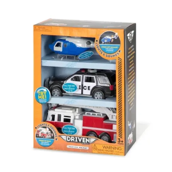 DRIVEN &ndash; Small Toy Emergency Vehicle Set &ndash; Micro Rescue Fleet - 3 pk image {1}