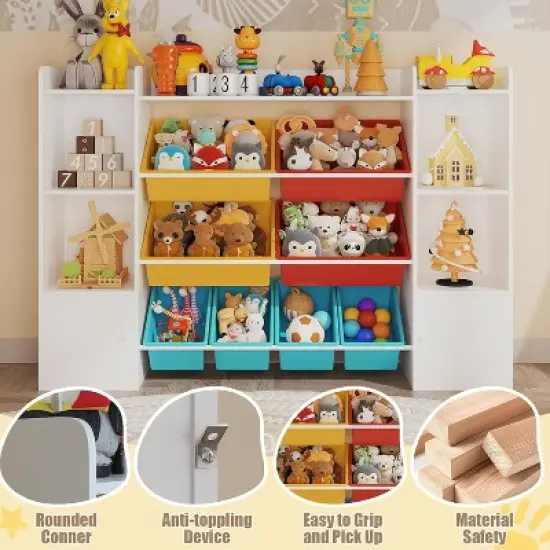 GustoWave Toy Storage Organizer with 8 Toy Bins, 54.7" Wide Toddler Bookcase Storage Cabinet, Toy Organizers and Storage, Kids Bookshelf and Bookcase image {3}
