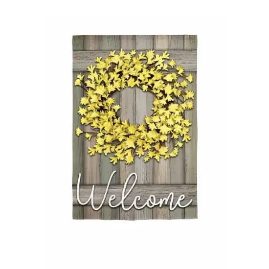 Evergreen Forsythia Farmhouse Wreath Garden Burlap Flag 12.5 x 18 Inches Indoor Outdoor Decor image {1}