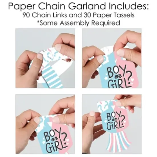 Big Dot of Happiness Baby Gender Reveal - 90 Chain Links and 30 Paper Tassels Decoration Kit - Team Boy or Girl Party Paper Chains Garland - 21 feet image {3}