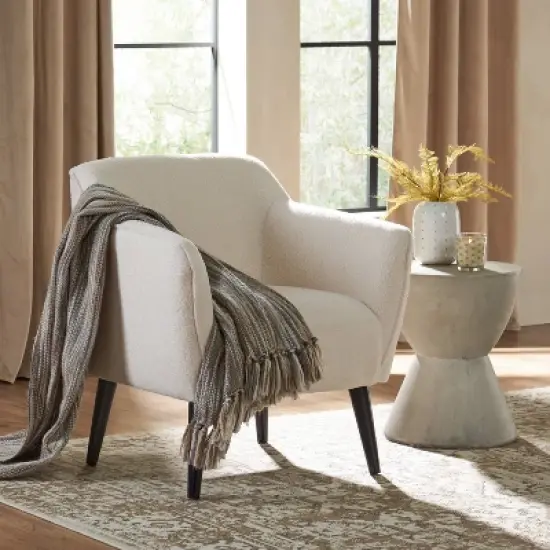 Alphonse Contemporary Boucle Fabric Arm Chair Ivory/Matte Black - Christopher Knight Home image {1}