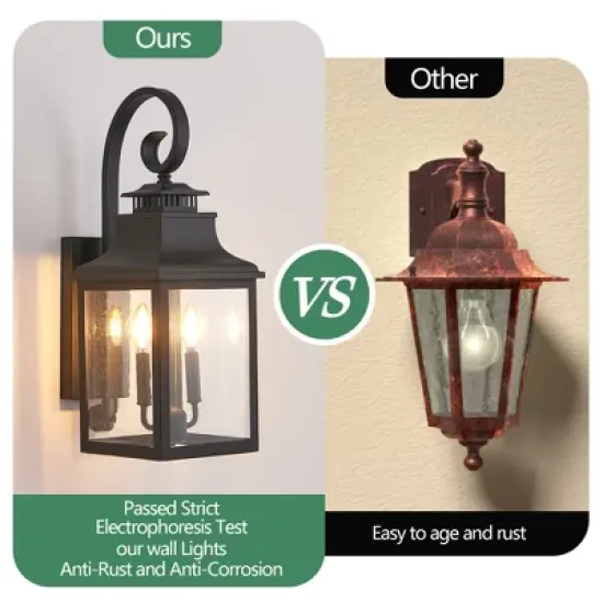 soscooter 23"-2-Pack Outdoor Wall Lantern Light &uml;C Vintage Black Metal Sconce with Clear Seeded Glass for Porch, Patio, and Garden (Bulb Not Included) image {5}